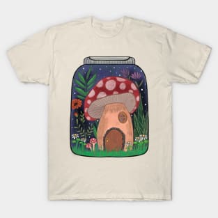 Tiny mushroom house in a terrarium jar T-Shirt